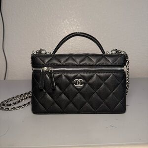 Black Caviar Leather Vanity Handbag